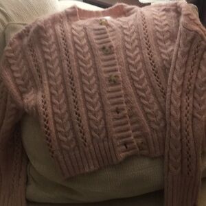 Cute short cable knit cardigan - light pink - new condition